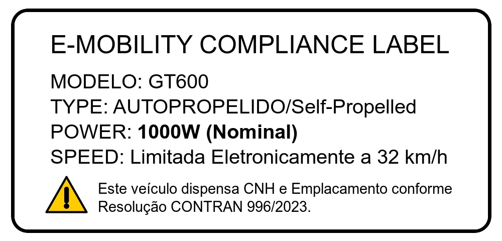 Adesivo Autopropelido GT600 — 1000W / 32 km/h